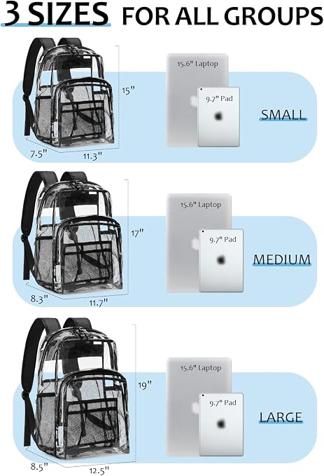 Clear Backpack for School, Heavy Duty Transparent 17-Inch Bookbag with 0.5mm PVC, Padded Straps, 15.6-Inch Laptop Sleeve & Multiple Pockets, Black