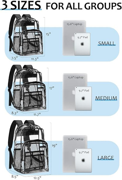 Clear Backpack for School, Heavy Duty Transparent 17-Inch Bookbag with 0.5mm PVC, Padded Straps, 15.6-Inch Laptop Sleeve & Multiple Pockets, Black