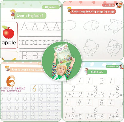 CosyCorner Magic Ink Copybooks for Kids, 4-Pack Reusable Handwriting Workbooks with 3D Grooves, Pen Holding Aid, Letters, Numbers & Math Practice