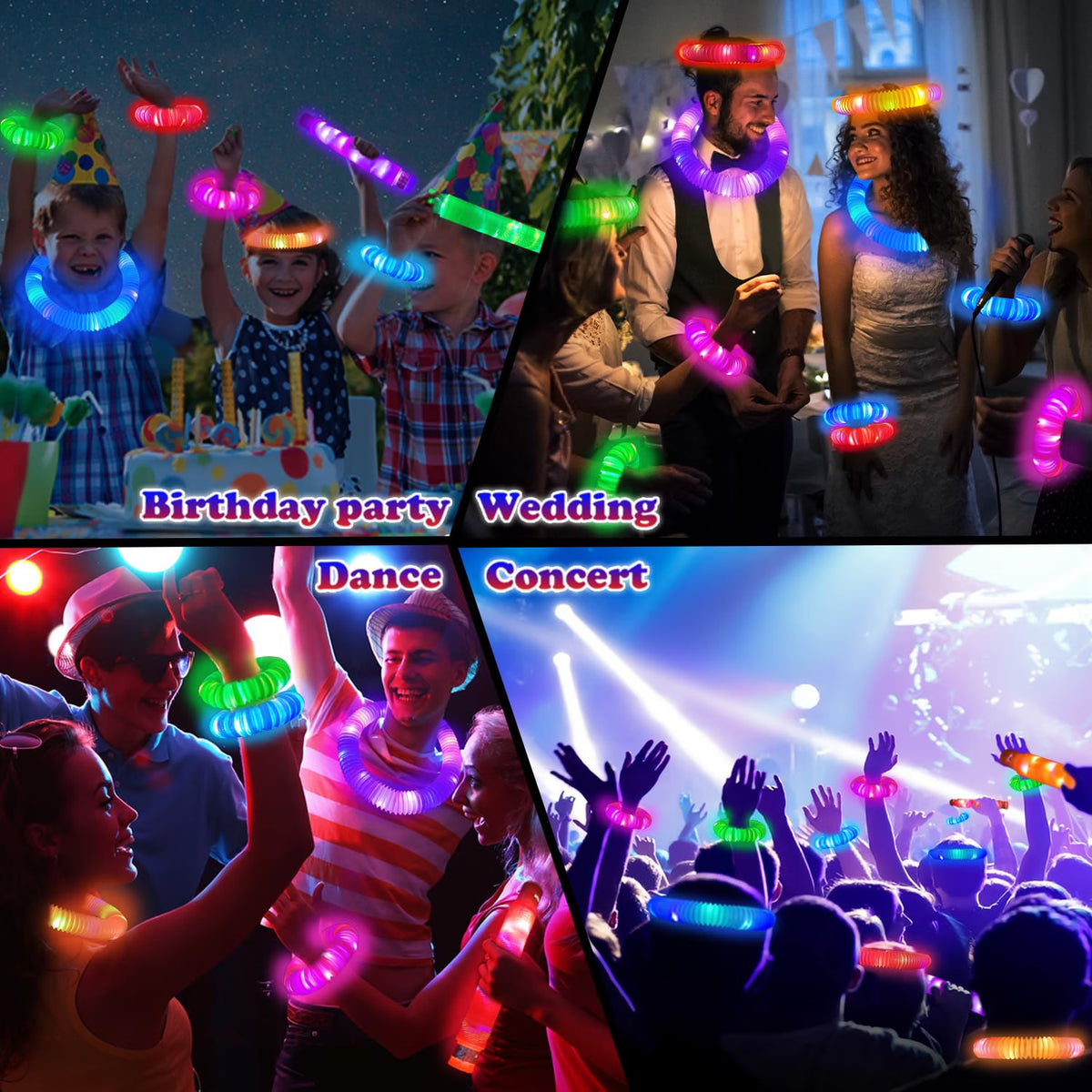 Kannove 48-Piece LED Glow Sticks for Kids, Light-Up Pop Tubes with Bracelet, Necklace & Crown Connectors, Multi-Color Halloween Party Favors, Goodie Bag Stuffers