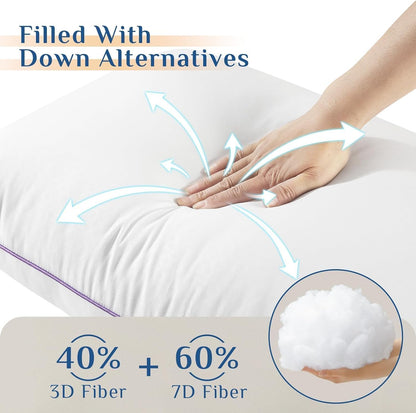 JOLLYVOGUE Pillows King Size Set of 6, Firm Supportive Bed Pillows with Oeko-Tex Certified Down Alternative Fill, Luxury Fluffy Hotel Quality for Stomach, Back, and Side Sleepers, White