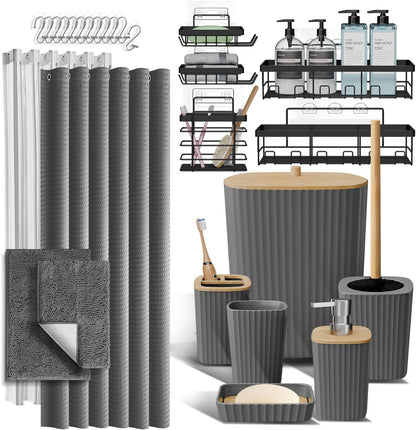 Clara Clark Black Bathroom Set, Shower Curtain Set, Bathroom Accessory Set