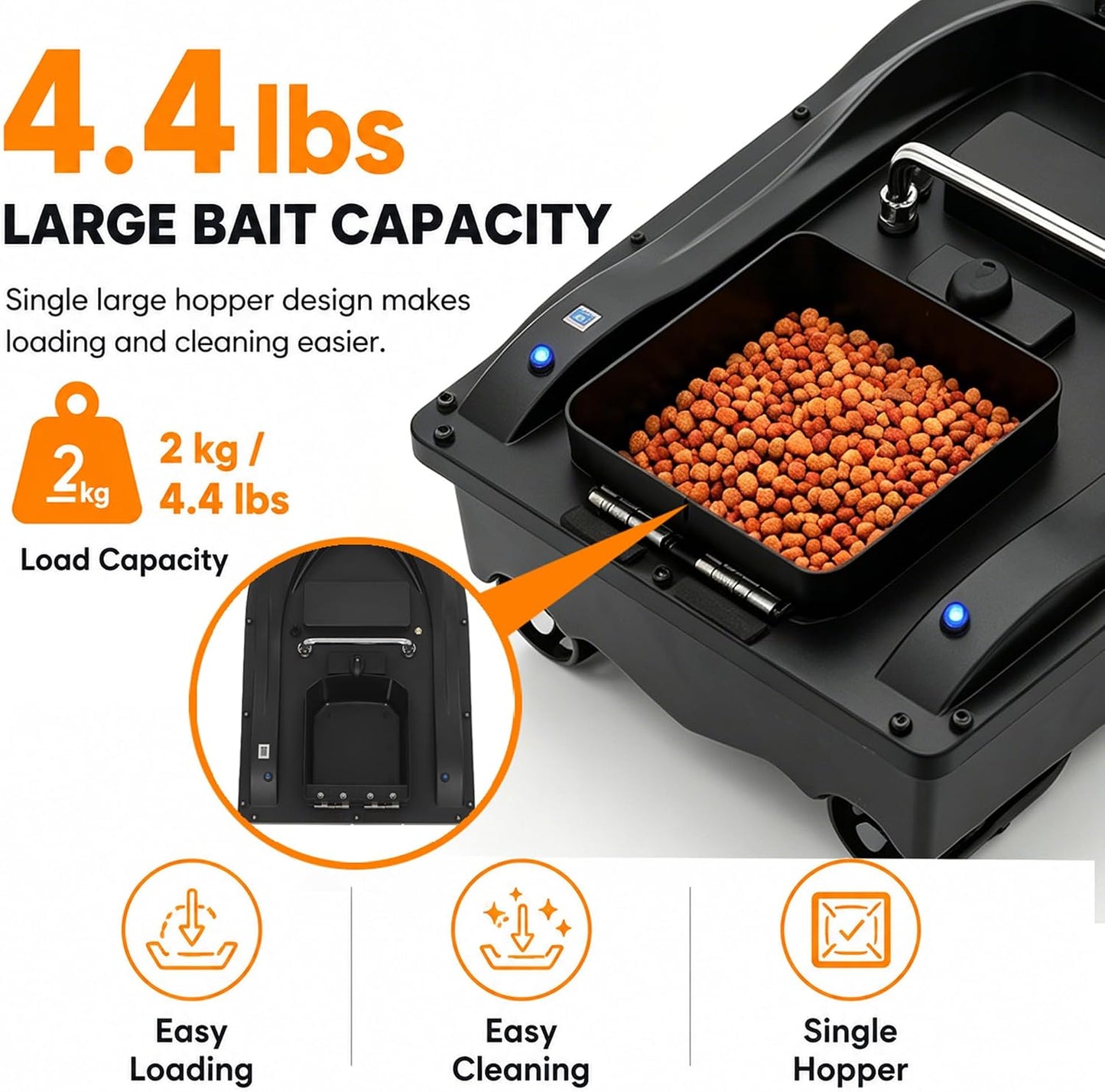 Poggyyi RC Fishing Bait Boat with GPS Positioning, 1968.5 ft Remote Control, 4.4 lb Loading Capacity, 5200mAh Rechargeable Battery, LED Night Lights, Carrying Bag