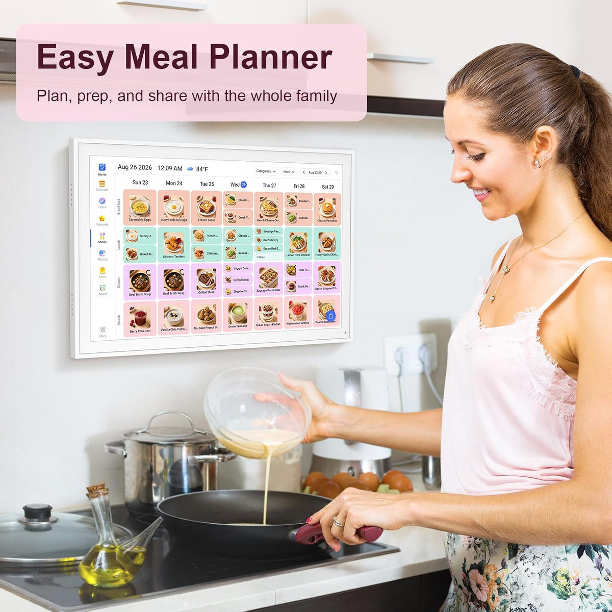 Digital Calendar, 16inch Smart WiFi Electronic Calendar&Chore Chart, IPS Touch Screen HD Display for Family Schedules, Share Moments Instantly from Anywhere (White)