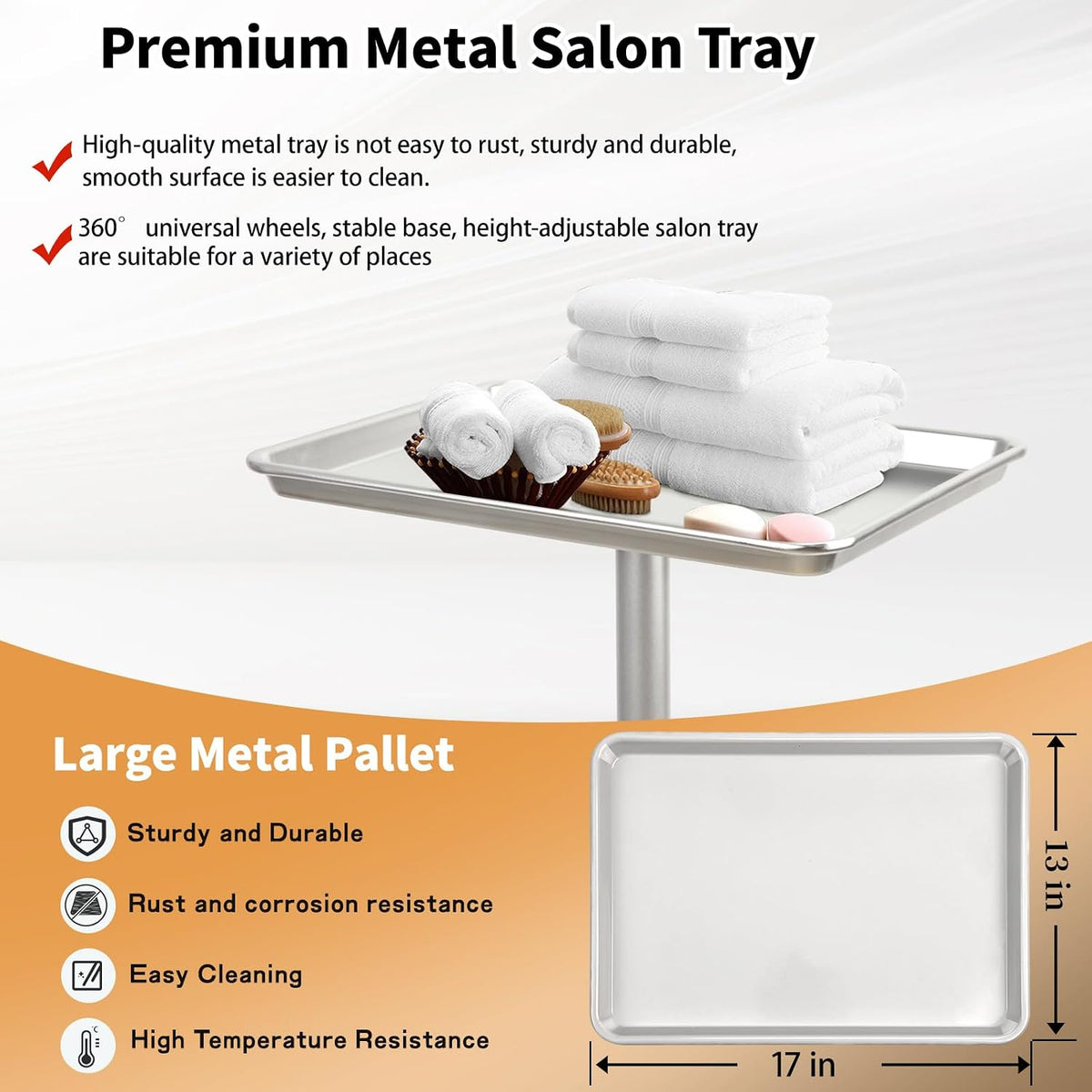 Salon Tray on Wheel, Metal Mayo Stand Tray, Use As Medical Tray, No-Rusting Rolling Tattoo Tray, Adjustable Hair Stylist Tray(Silver)