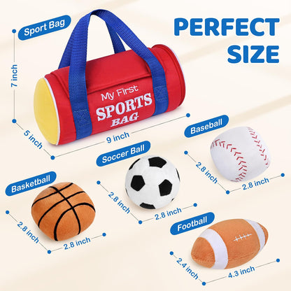 KIZZYEA My First Sports Bag Plush Sensory Ball Set, 0-12 Months