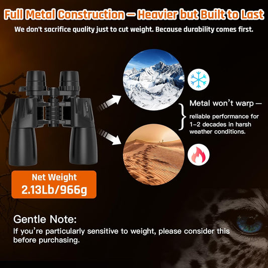 10-30x50 Zoom Binoculars for Adults High Powered HD Optics,Waterproof, Fogproof,Military,Bird Watching,Traveling Concerts,Large View,BAK4,FMC Lens,Clear Low Light Vision