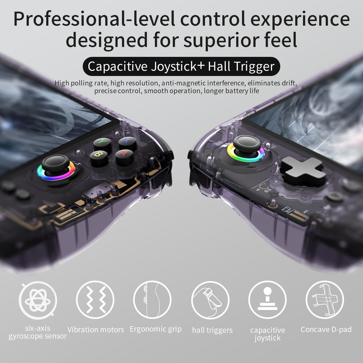 Doriteney RG557 Retro Handheld Game Console Android 14 Gaming Console 5.48" AMOLED HD Screen NO Game Card Game Player Video Game Console Support RGB Lighting 5500mAh Battery Purple