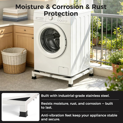 I'Ezonk Full size Heavy duty Stainless steel Laundry Pedestal,6" Height Washer and Dryer Pedestals, Adjustable Universal washing machine stand and Ice maker stand(White)