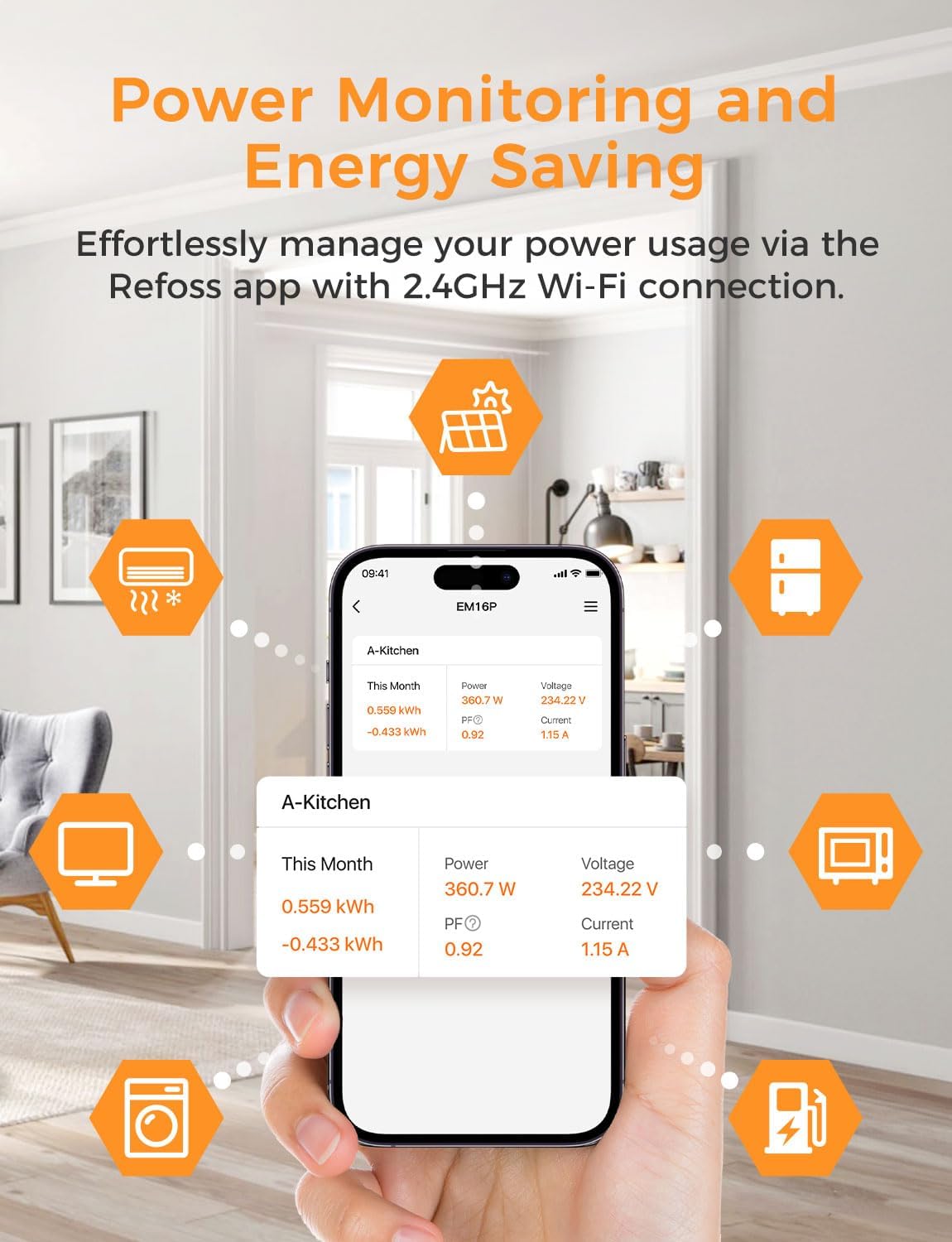 Refoss Smart Home Energy Monitor with Open API, Home Assistant, No Cloud – 16 Circuit 60A Sensors, Real-Time Electricity Usage Monitor, Solar Metering, ETL Certified, EM16P