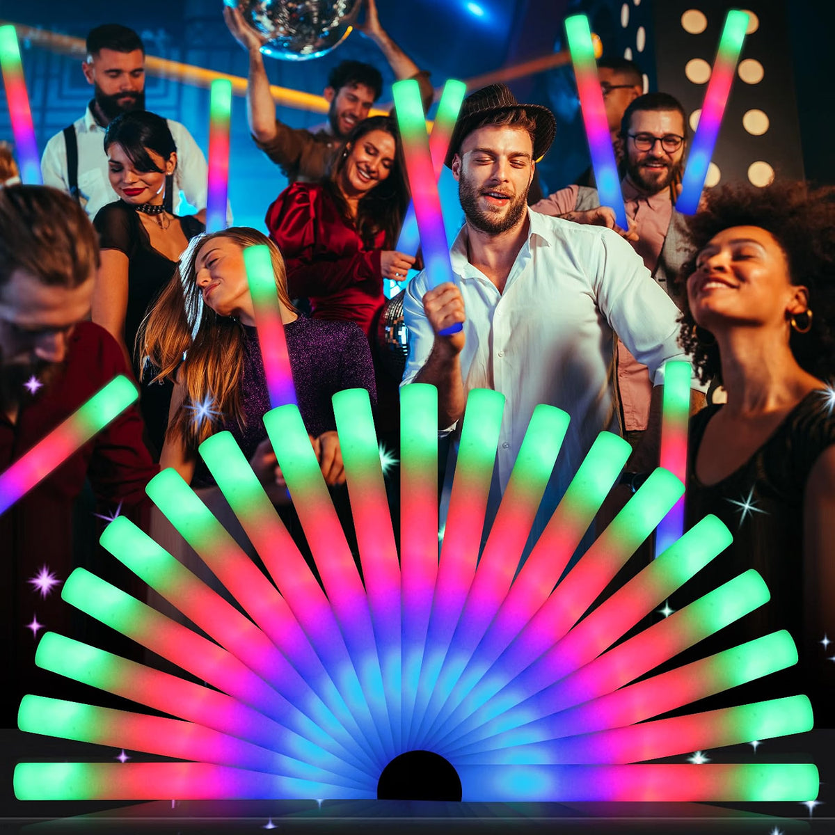 wellent 64 Pack Foam Glow Sticks, Bulk LED Foam Light Up Sticks with 3 Flashing Modes, Colorful Party Supplies for Weddings, Birthdays, Concerts & Halloween