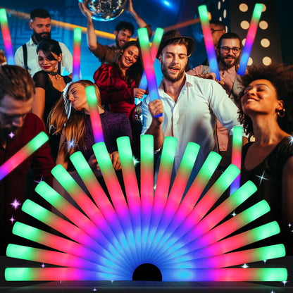 wellent 64 Pack Foam Glow Sticks, Bulk LED Foam Light Up Sticks with 3 Flashing Modes, Colorful Party Supplies for Weddings, Birthdays, Concerts & Halloween