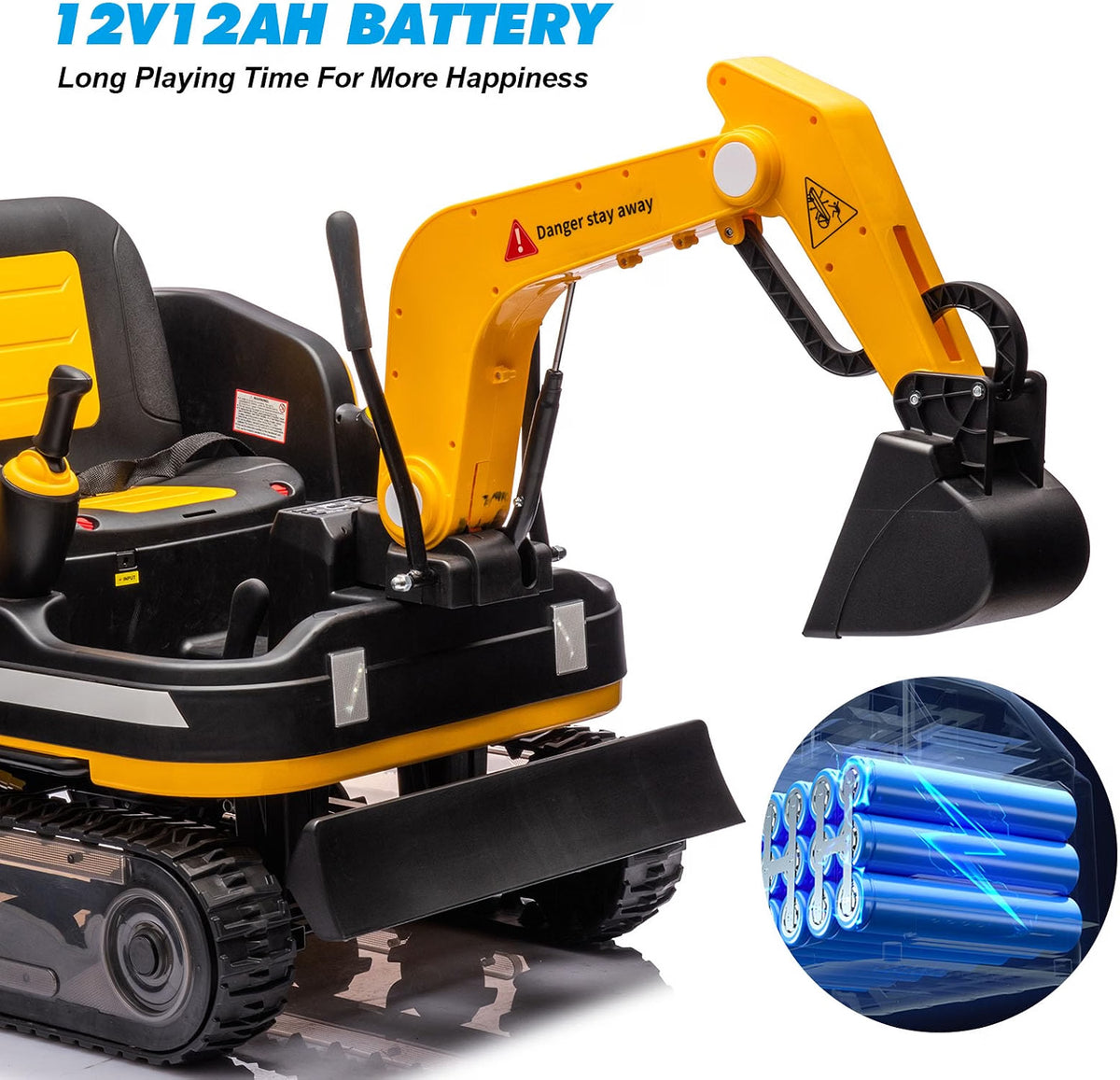 JOYLDIAS 2-in-1 Ride-On Excavator & Bulldozer, 12V Battery-Powered Kids Construction Vehicle with 360° Rotation, Parent Remote Control, Bluetooth, MP3 & Toolbox