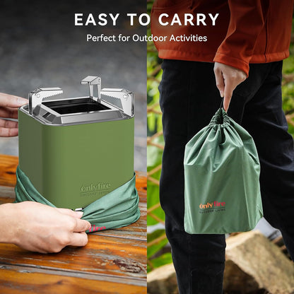 2-in-1 Wood Burning Fire Pit with Pot Rack, 7.8" Tabletop Fireplace, Green Portable Stainless Steel Camp Stove with Carry Bag for Camping, Patio, Backyard, RV & Tailgating, Smokeless Firepit, FP051