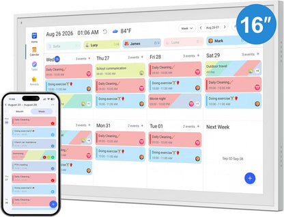 Digital Calendar, 16inch Smart WiFi Electronic Calendar&Chore Chart, IPS Touch Screen HD Display for Family Schedules, Share Moments Instantly from Anywhere (White)