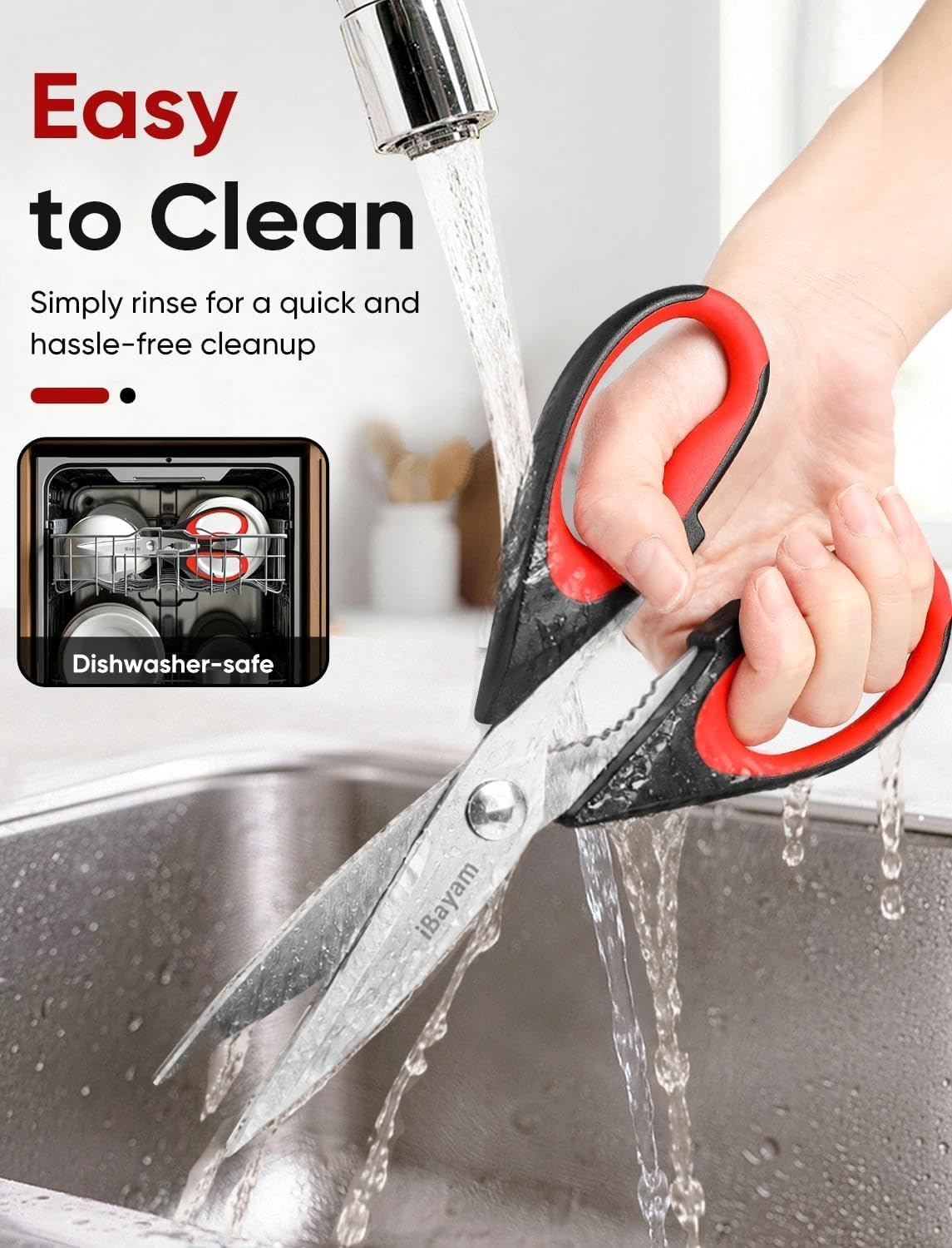 iBayam Kitchen Scissors Shears All Purpose Heavy Duty, Protective Sheath, 2-Pack, Ultra-Sharp Stainless Steel Blades, Soft Comfort-Grip, Dishwasher Safe, Cutting Food, Cooking, Meat & Poultry