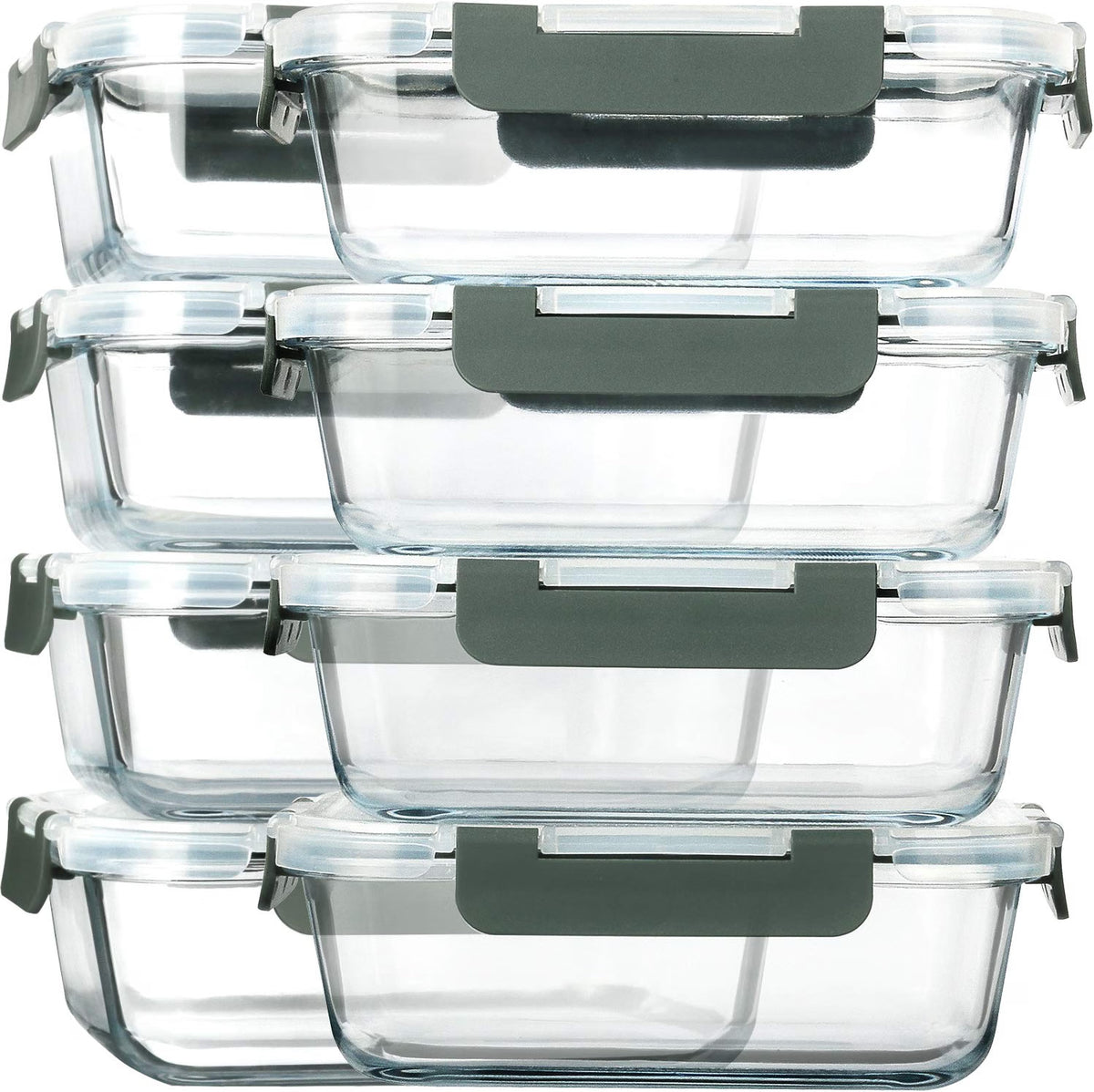 M MCIRCO 8-Pack Glass Food Storage Containers with Lids, 30 Oz Borosilicate Glass Meal Prep Containers, Airtight Snap-Lock Lids, Microwave & Oven Safe, Gray