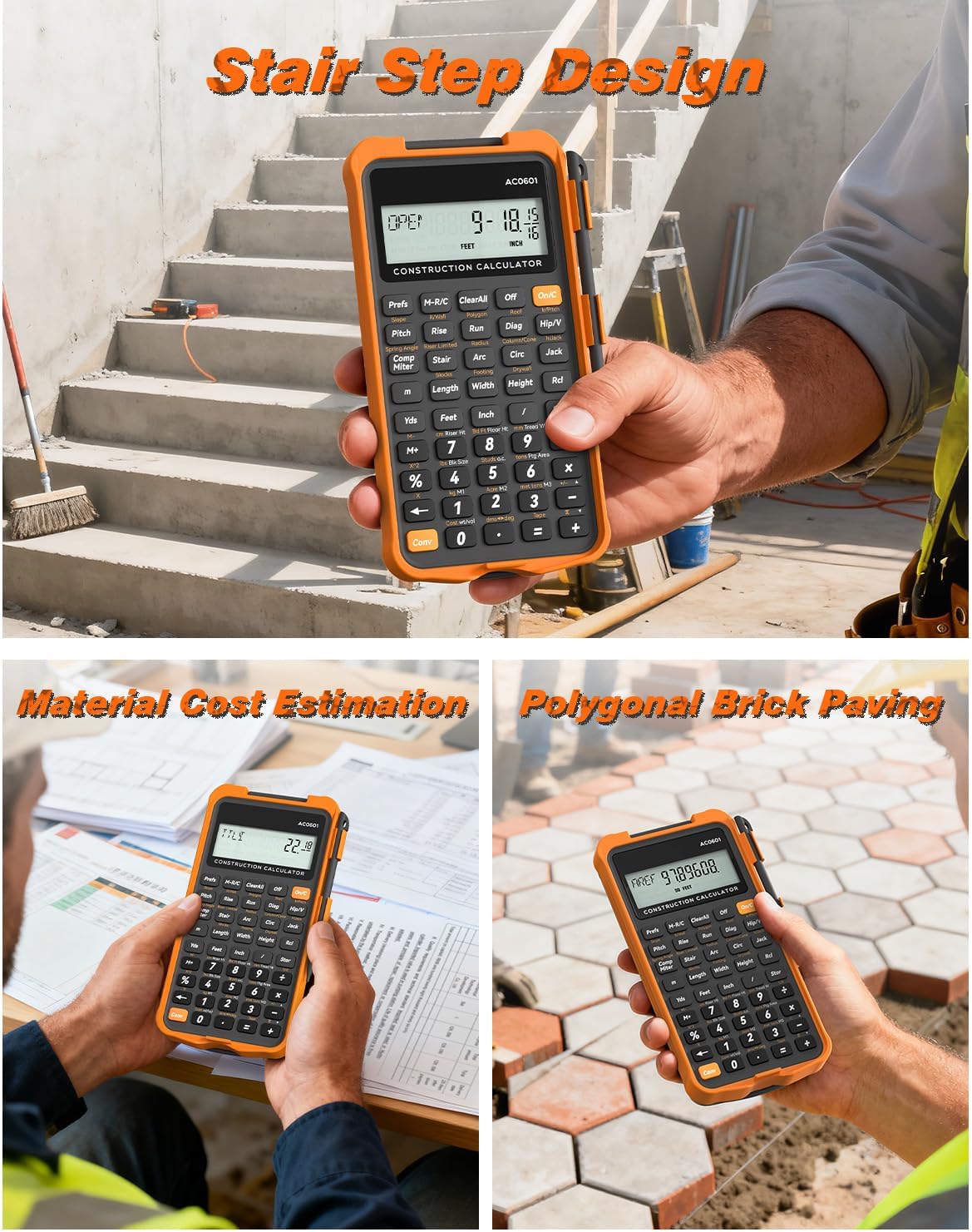 Construction Calculator with Writing Tablet Industrial & Scientific ROATEE Engineering Calculator for Contractor, Concrete Pocket Feet-inch-Fraction Calculators for Carpenter, Framer, Remodeler
