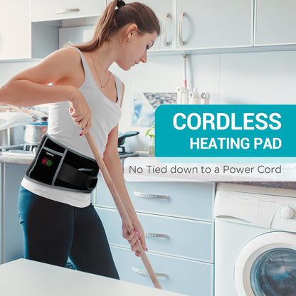 Comfytemp Cordless Heating Pad with Massager for Back, Portable Heated Belt with 3 Heat Levels and 3 Vibration Modes, 5000mAh Rechargeable Battery, Up to 58-Inch Waist, Black