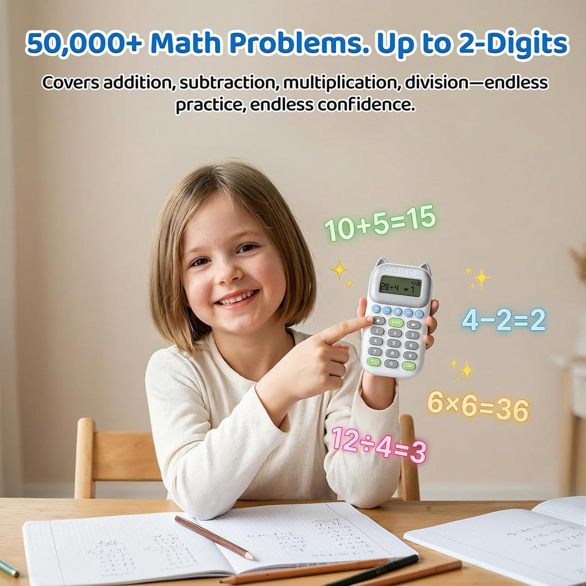 Umimile Math Games for Kids Ages 4-12, Portable Learning Toy with 4 Interactive Modes, Addition Subtraction Multiplication Division, Rechargeable Educational Game, Green