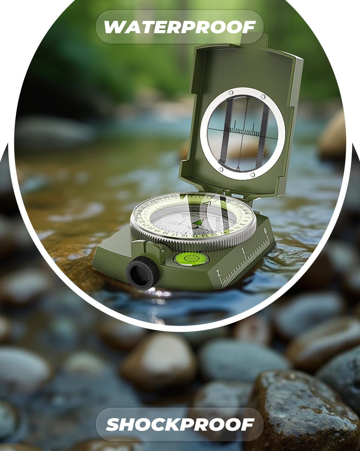 Sportneer Compass, Accurate Lightweight Orienteering Compass with Strap & Carrying Case, Waterproof Metal Hiking Compass with Glow-in-the-Dark Dial for Camping, Hiking & Backpacking