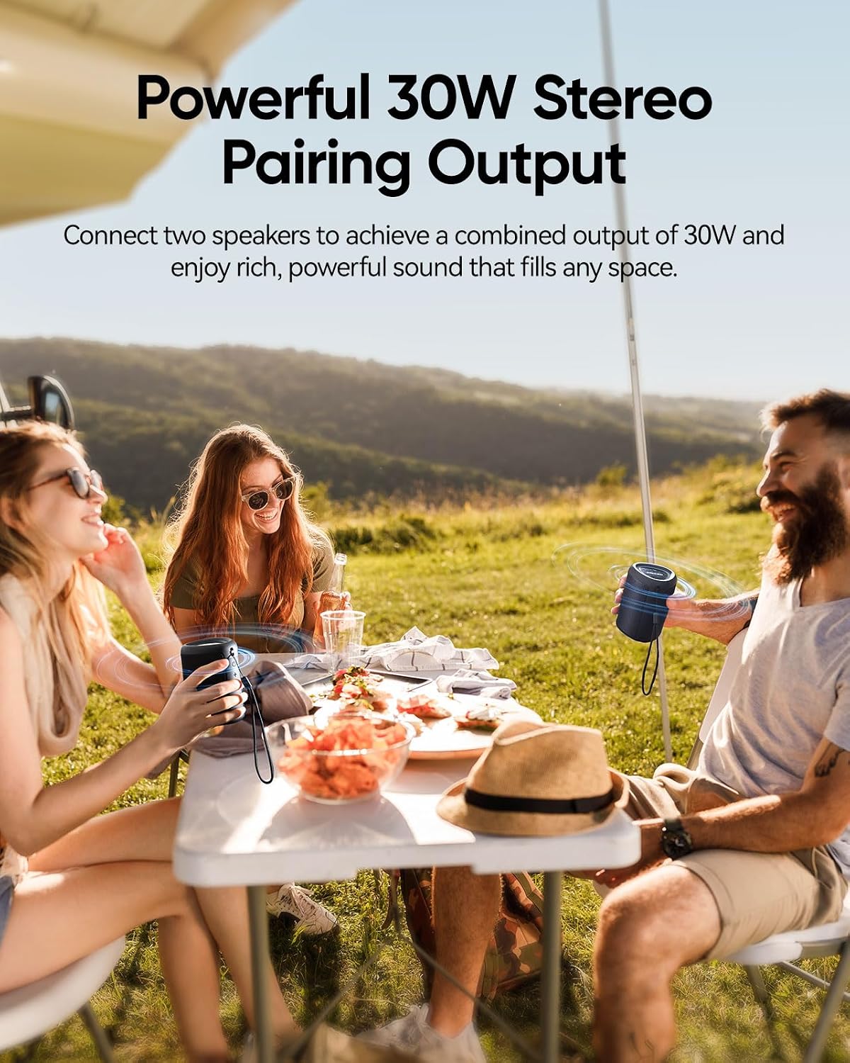 Portable Bluetooth Speaker, IPX5 Waterproof Outdoor Wireless Speaker with LED Lights, Bluetooth 5.3, 15W Sound, TWS Pairing & 15-Hour Battery