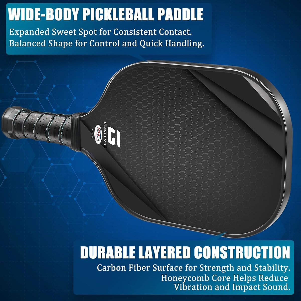 GARYE Pickleball Paddles Set of 4, Carbon Fiber Pickleball Rackets with 6 Balls, Bag & 4 Grip Tapes, USAPA-Approved Lightweight Paddle Set for Adults & Teens