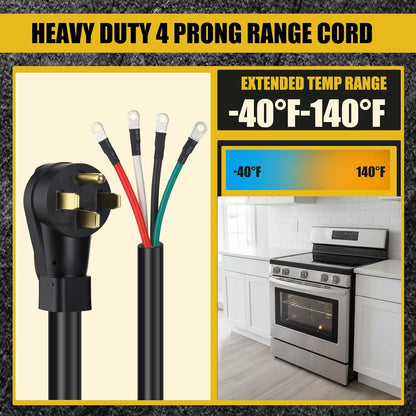 Kanayu 10FT 40 Amp 4 Prong Replacement Range Power Cord NEMA 14-50p to 4-Wire, Compatible with EV Plug/J1772 Connector, 8/2+10/2 AWG SDRT, Etl Listed