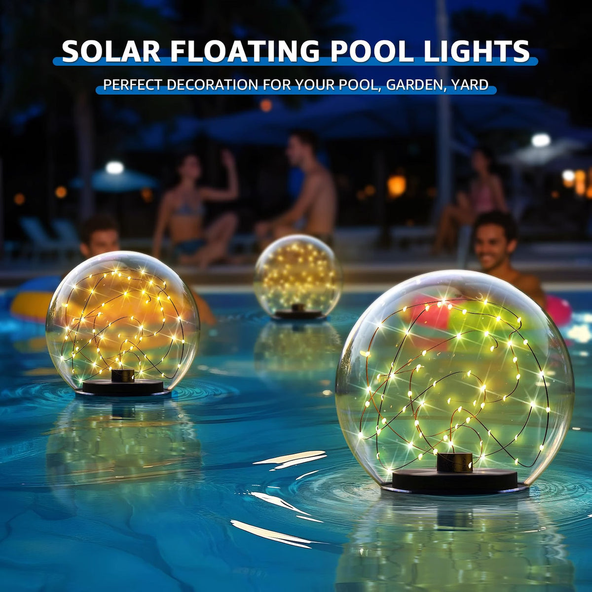 NiceBuy Solar Floating Pool Lights, 2-Pack Floating LED Pool Balls with Flickering Flame Effect, IP66 Waterproof Solar-Powered Lights for Pool, Pond, Garden & Outdoor Party Decor