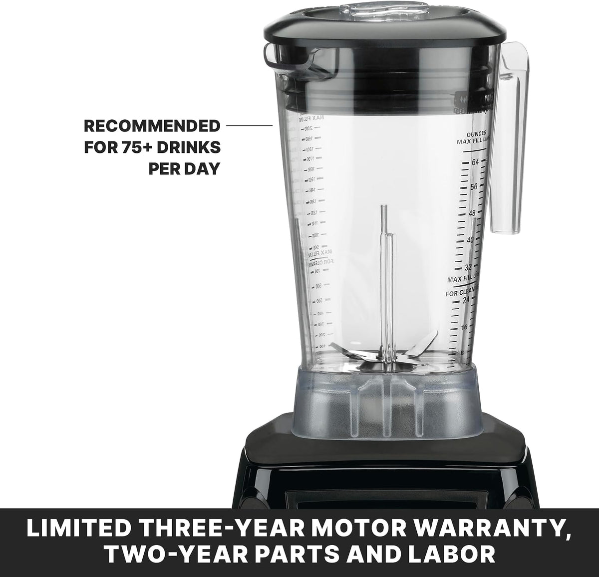 Waring Commercial MX1000XTX 3.5 HP Blender with Paddle Switches, Pulse Feature and a 64 oz. BPA Free Copolyester Container, 120V, 5-15 Phase Plug, Black