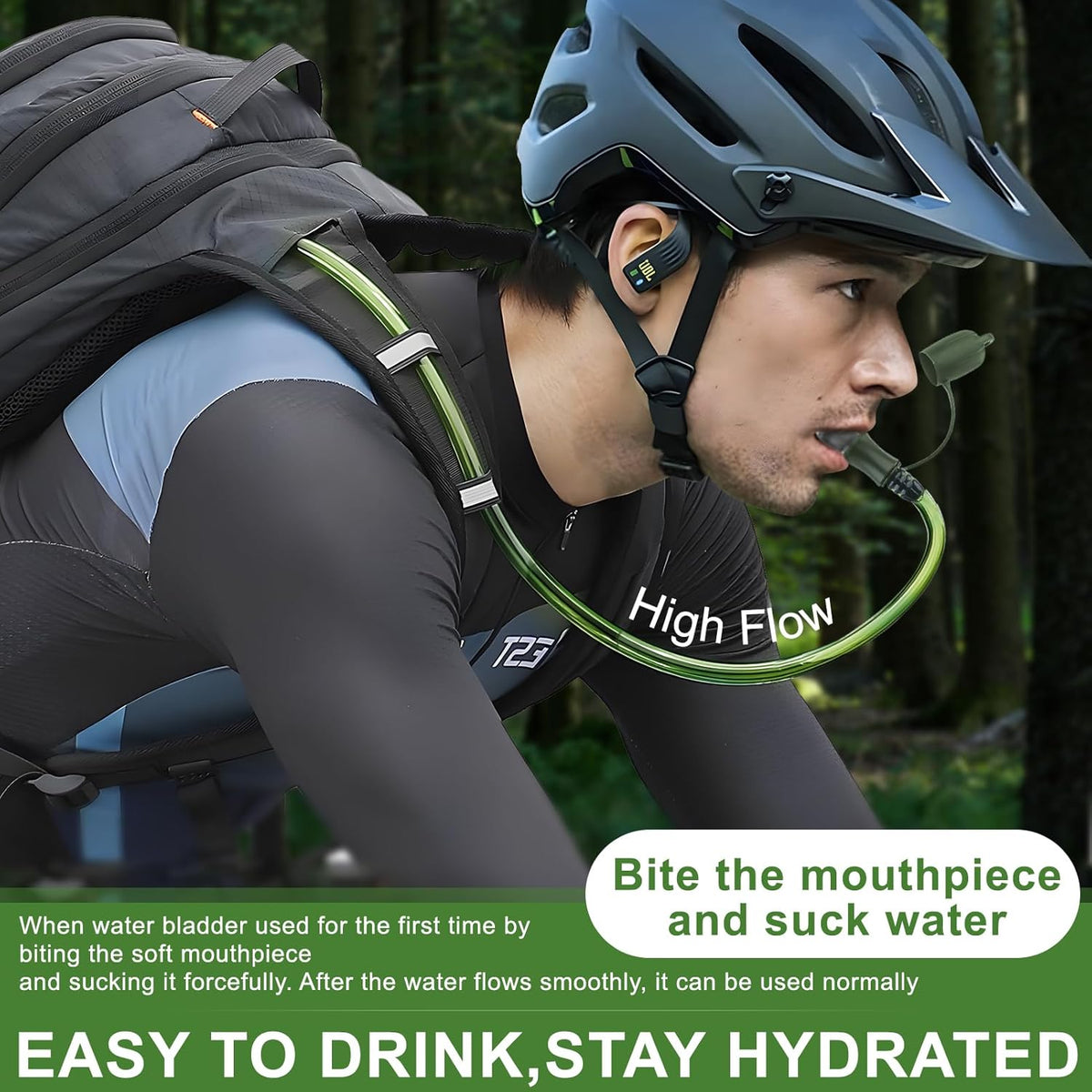 CHERAINTI 2L Hydration Bladder for Hiking Backpack, BPA-Free Leak-Proof Water Reservoir with Quick-Release Tube, High-Flow Bite Valve & Dust Cover, Military Green