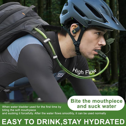 CHERAINTI 2L Hydration Bladder for Hiking Backpack, BPA-Free Leak-Proof Water Reservoir with Quick-Release Tube, High-Flow Bite Valve & Dust Cover, Military Green