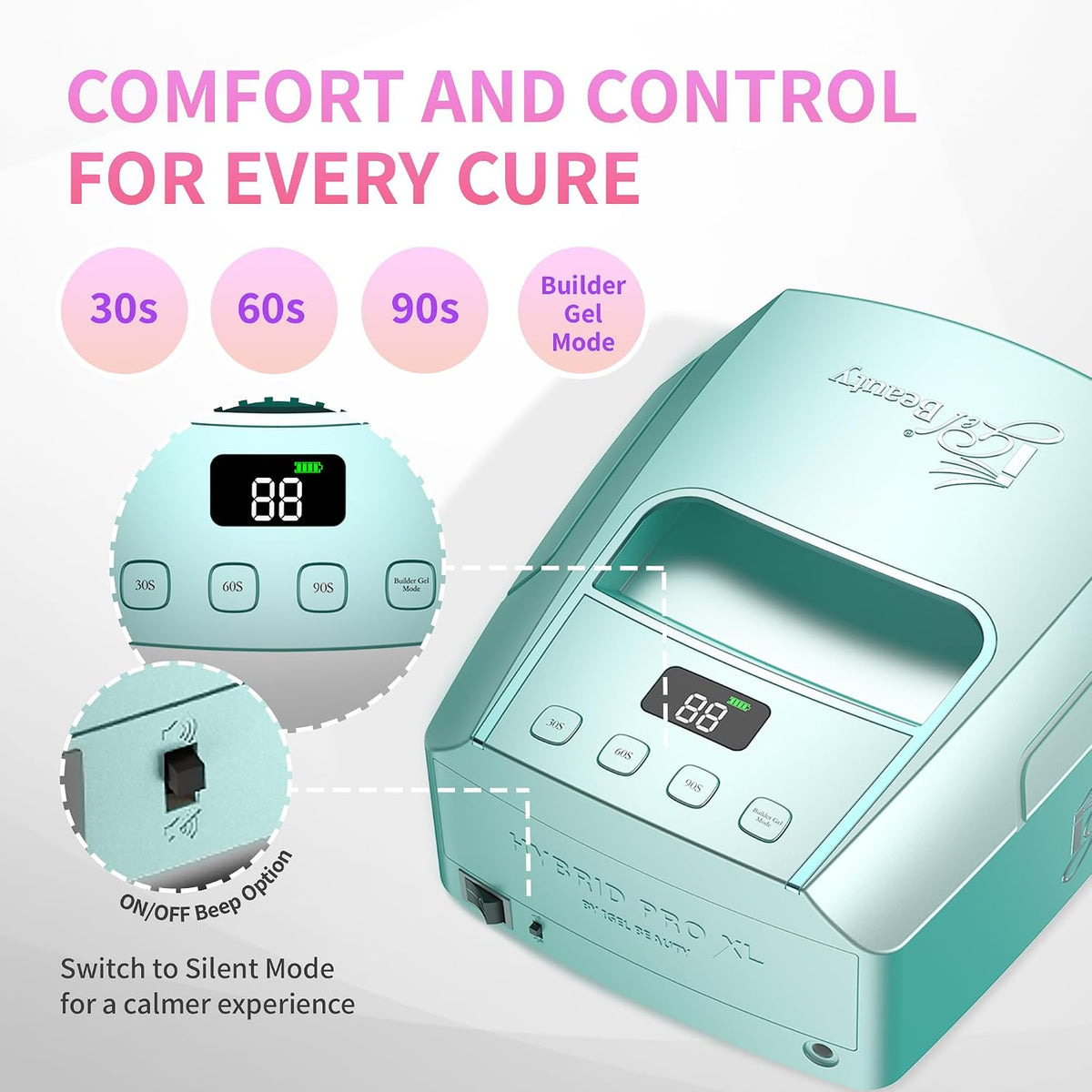 iGel Beauty Hybrid PRO 3.0 XL UV/LED Nail Lamp – Wireless Rechargeable 48W Nail Dryer, Extra Wide Full-Hand Curing, 9000mAh Battery, Smart Timer & Builder Gel Mode, Cordless Professional Lamp