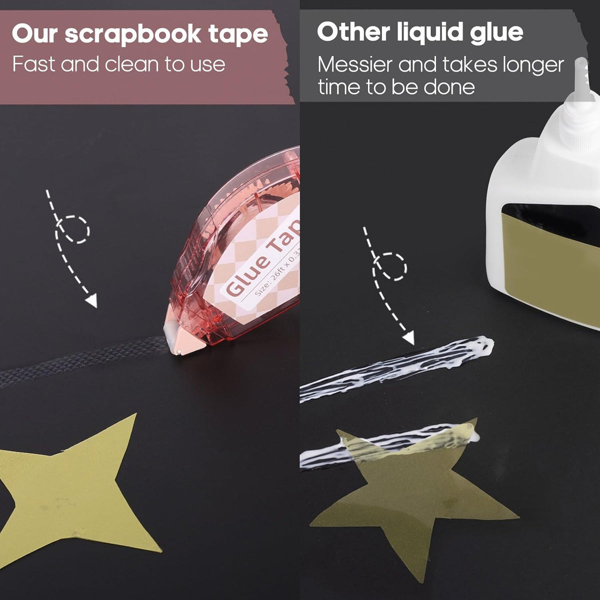 Secopad Scrapbook Tape, 4-Pack Double-Sided Glue Tape Roller for Crafts, 0.3-Inch x 26FT Adhesive Runner for Scrapbooking, Journaling, Photos & Gift Wrapping, Light-Colored Shell