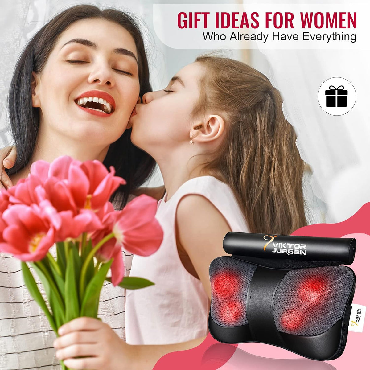 VIKTOR JURGEN Shiatsu Back Massager with Heat, 3D Deep Kneading Massage Pillow for Neck, Shoulder, Back, Legs & Feet, Black