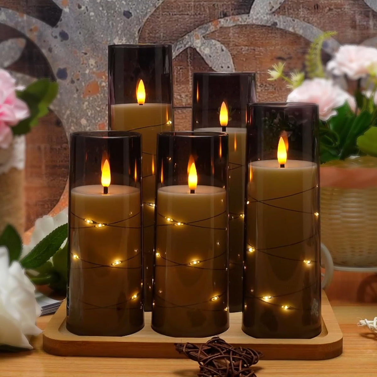 kakoya Flameless LED Candles with Timer, 5-Pc Set, Grey