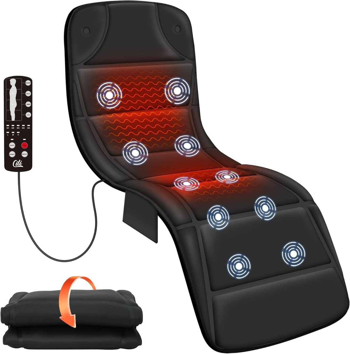 CILI Full Body Massage Mat with Heat, 59" Vibration Massage Pad, 10 Motors, 5 Modes, 3 Intensities, Graphene Heating, Back, Hip & Leg Massager
