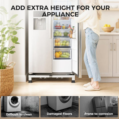 I'Ezonk Full size Heavy duty Stainless steel Laundry Pedestal,6" Height Washer and Dryer Pedestals, Adjustable Universal washing machine stand and Ice maker stand(White)