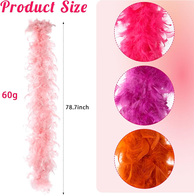 Canlierr 60g 6.6 FT Colorful Feather Boas Pack with Matching Square Sunglasses, 4-Piece Turkey Feather Party Scarves for Adults, Dancing, Costumes & Celebrations