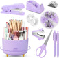 SKYDUE Purple Office Supplies Set with Rotating Pencil Holder for Desk, 11-Piece Desk Organizer and Stationery Kit