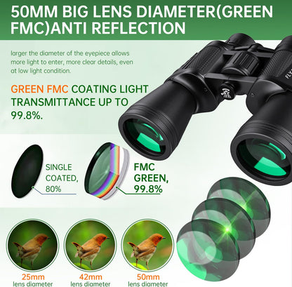 FLYANT 20x50 High Powered Binoculars for Adults, Waterproof Compact Binoculars with Low Light Vision, BAK4 Porro Prism & FMC Coated Lenses for Bird Watching, Camping, Hiking, Travel & Stargazing