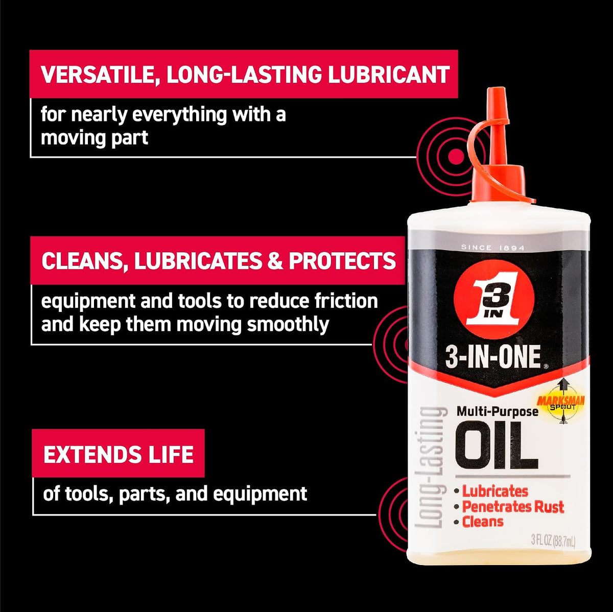 3-IN-ONE Multi-Purpose Oil, 8 oz, 12-Pack, Lubricates, Cleans & Protects Against Rust and Corrosion, Precision Marksman Twist Spout