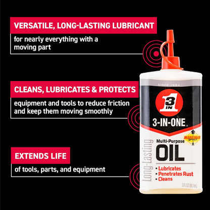 3-IN-ONE Multi-Purpose Oil, 8 oz, 12-Pack, Lubricates, Cleans & Protects Against Rust and Corrosion, Precision Marksman Twist Spout