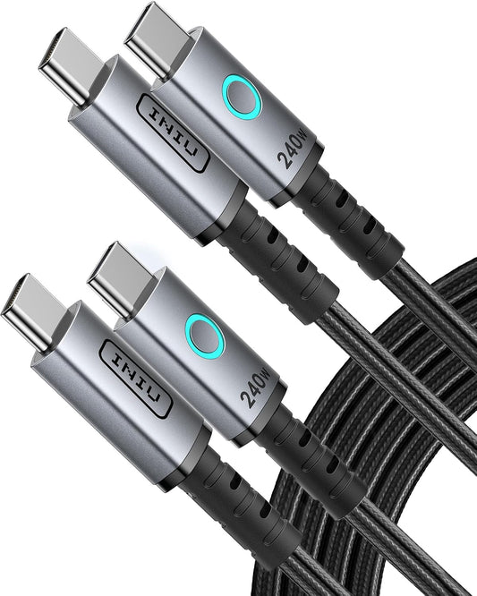 INIU USB C to USB C Cable, [240W, 6.6ft+6.6ft] Fast Charging Type C Charger Cord, Braided USBC to USBC Phone Charger Cable for iPhone 15 Pro Max Samsung S24 S23 Laptops iPad Switch Steam Deck etc.
