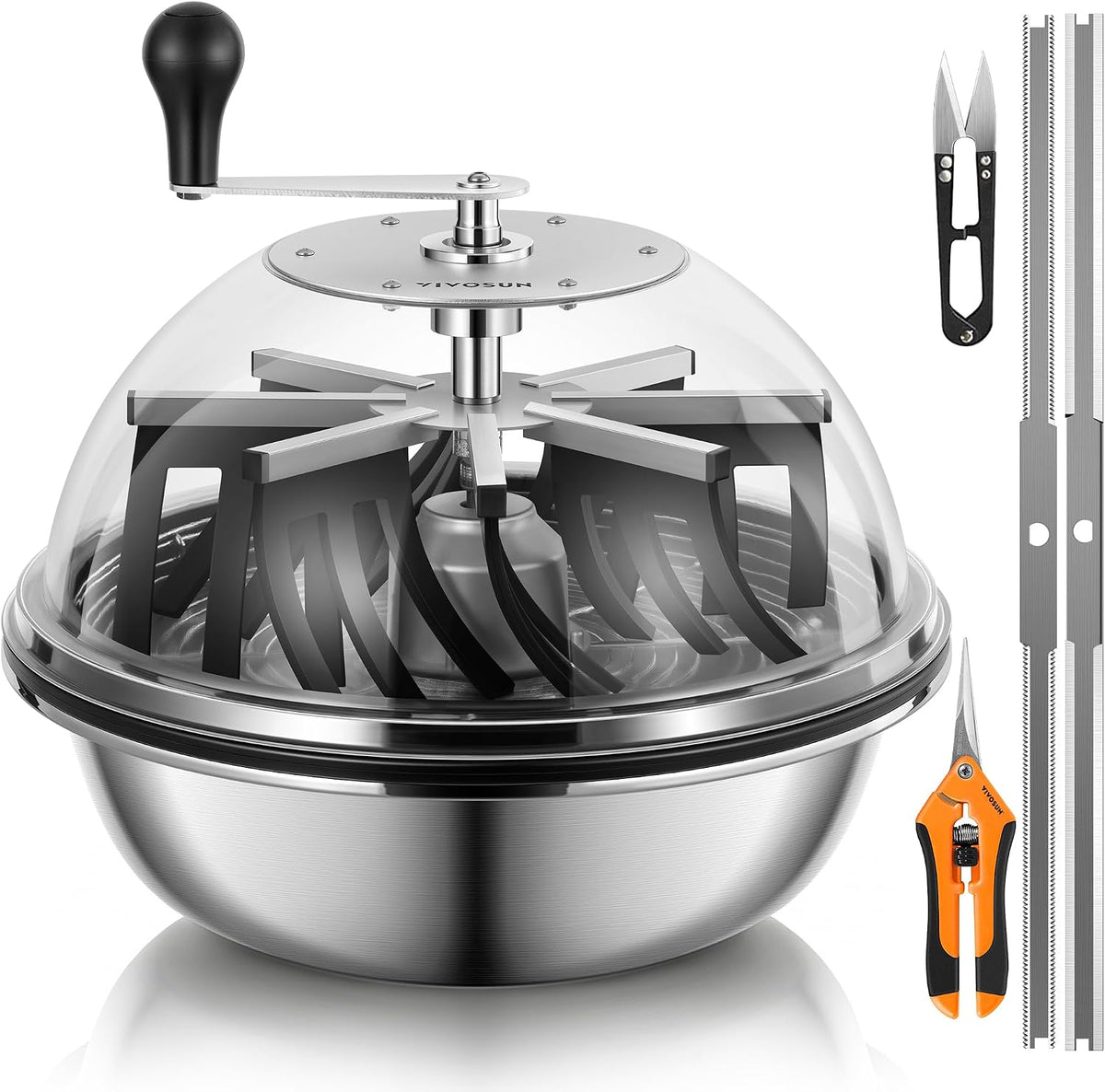 VIVOSUN 16" Bud Leaf Bowl Trimmer with Clear Dome, Stainless Steel Blades 3 Blades for Wet/Dry Buds and Large Batches, Efficiently Remove leaves, Protecting Buds, Metal Gear Box, Hand Pruner