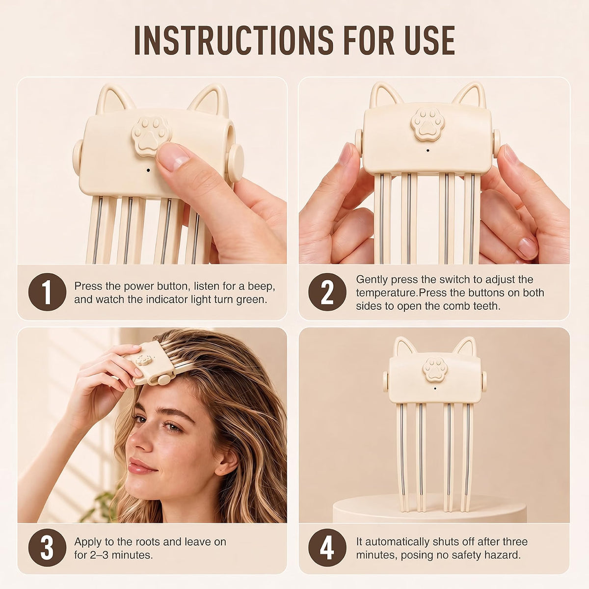 HyperionFlo Essentials Root Volumizing Heated Comb, 2-Piece Root Lift Clip, Dual-Temperature USB-C Rechargeable Hair Styling Tool