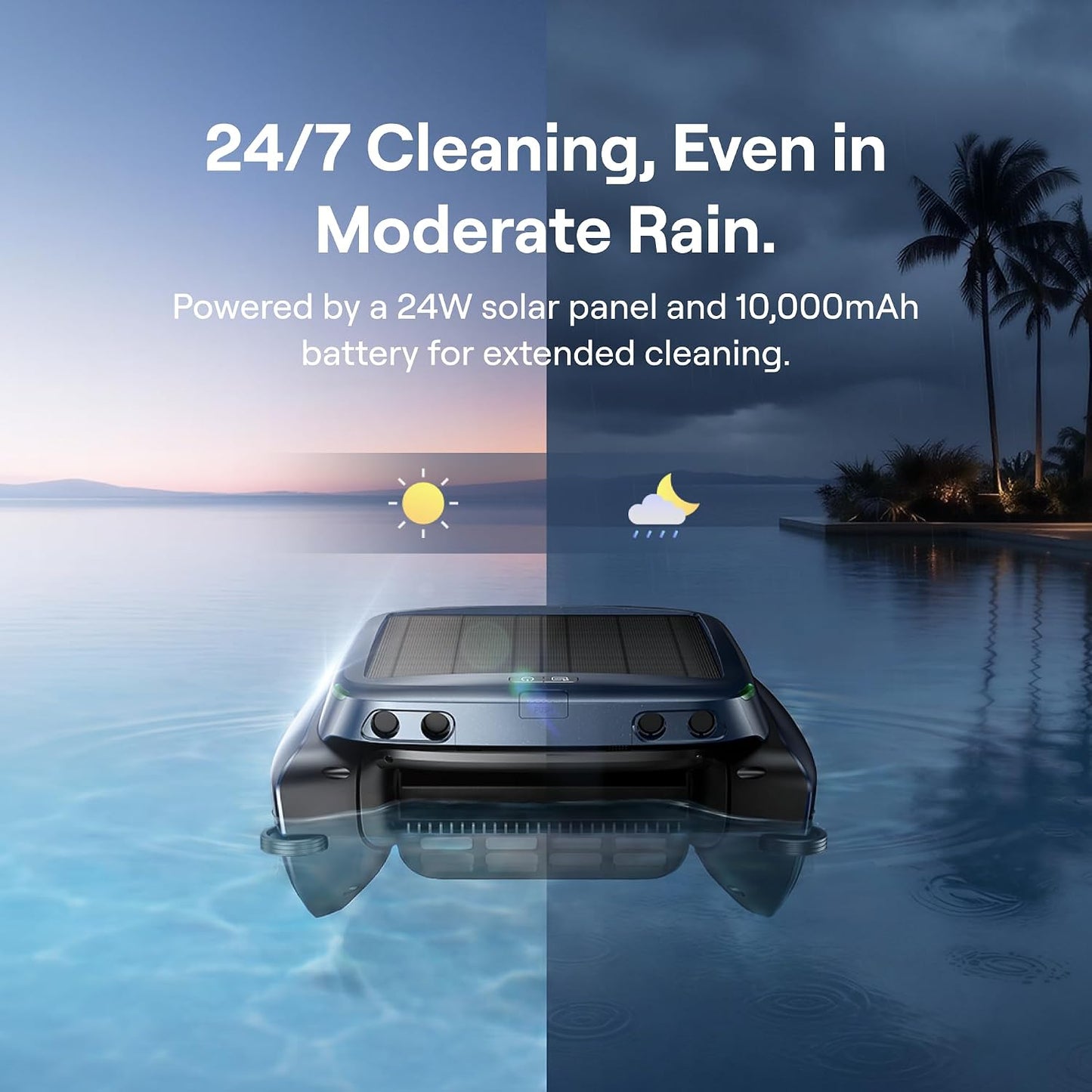 Beatbot iSkim Robotic Pool Surface Skimmer, 9L Basket, 24/7 Solar Cleaning, 28-Hour Runtime, Anti-Stranding Design for Pool Steps, Smart Obstacle Avoidance, Auto Return, APP Control-Navy Blue