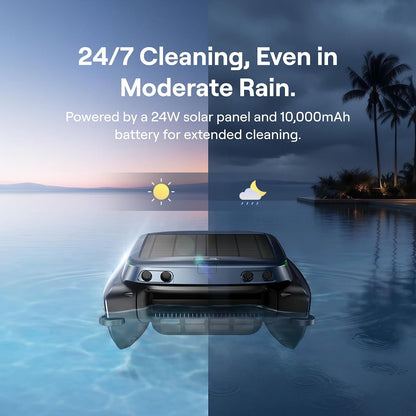 Beatbot iSkim Robotic Pool Surface Skimmer, 9L Basket, 24/7 Solar Cleaning, 28-Hour Runtime, Anti-Stranding Design for Pool Steps, Smart Obstacle Avoidance, Auto Return, APP Control-Navy Blue