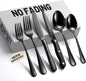 48 PCS NO-FADING Black Silverware Set with Steak Knives, Flatware for 8 Titanium Black Finish, Rust Resistant, Food-Grade Stainless Steel Cutlery Utensils Set, Mirror Polished & Dishwasher Safe