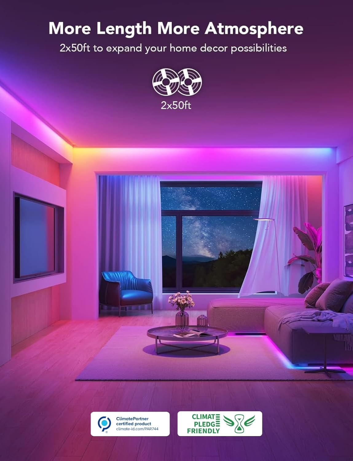 Govee 100ft RGBIC LED Strip Lights, Work with Alexa and Google Assistant LED Lights for Bedroom, WiFi App Control Segmented DIY Multiple Colors, Color Changing Light for Home Decor